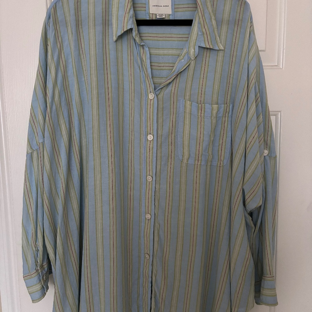 NWOT American Eagle Go Big Oversized Striped Shirt